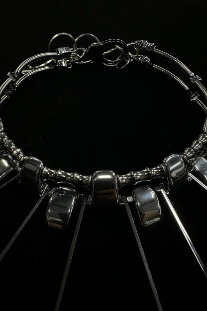 Double-strand Metallic Spike Choker Necklace