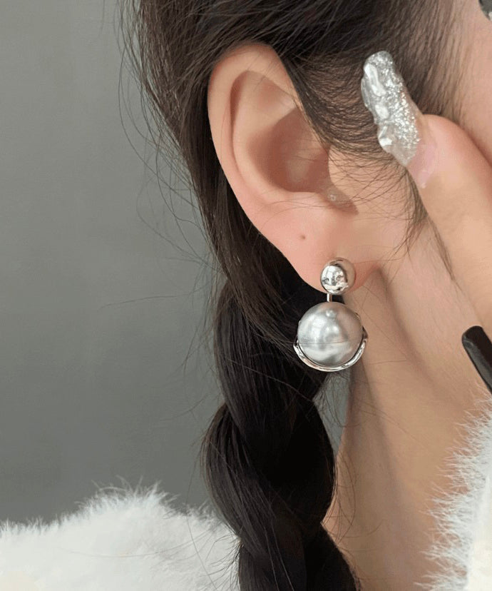 New Grey Sterling Silver Pearl Stud Earrings