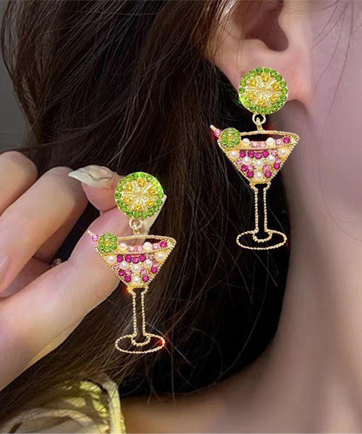 New Juice Wine Glass Zircon Stud Earrings