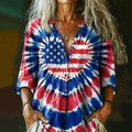 Women's Independence Day Flag Tie Dye Print Shirt elevenforest