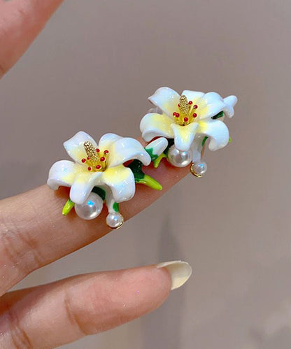 White Alloy Glazed Enamel Stud Earrings