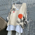 Vintage Japanese Bamboo Red Sun Art Linen Blend Tunic elevenforest
