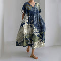 Comstylish Women's Floral Art Linen Short-sleeved Dress