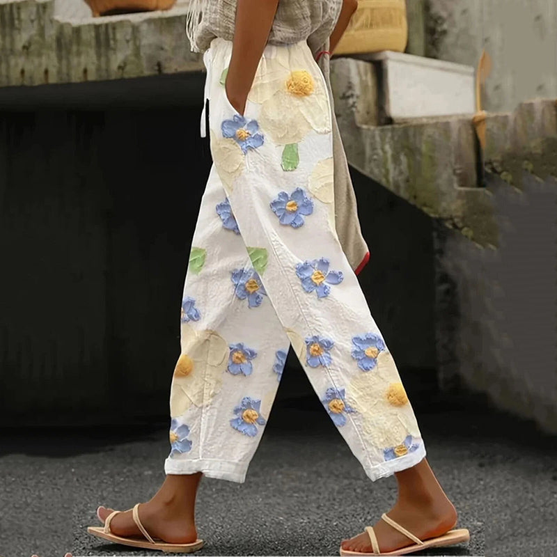 Comstylish Women's Vintage Floral Print Comfort Casual Pants