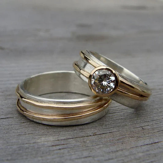 Fine Zirconia Gold & Silver Ring Set