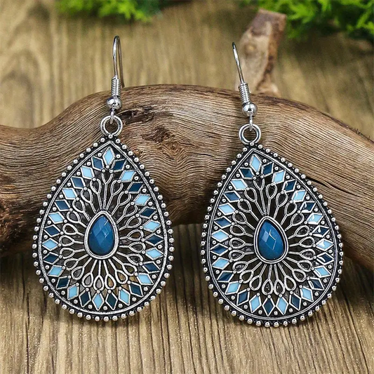 Mandala Blue Drop Earrings