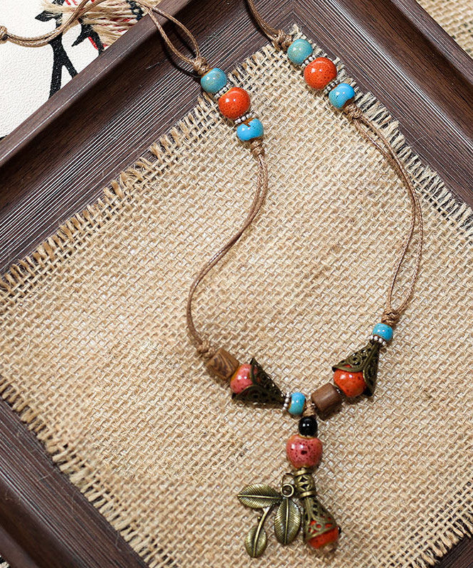 Brown Weave Ceramic Beading Pendant Necklace
