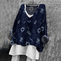 Comstylish Women's Vintage Floral Art Print V-neck Loose T-shirt
