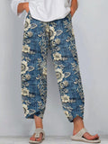 Comstylish Women's Boho Lace Floral Embroidered Linen Blend Pants