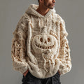 Men's Spooky Pumpkin And Skull Pattern Knitted Warm Hooded Sweater elevenforest