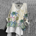 Women's Vintage Floral Embroidered Linen Blend Cozy Shirt elevenforest