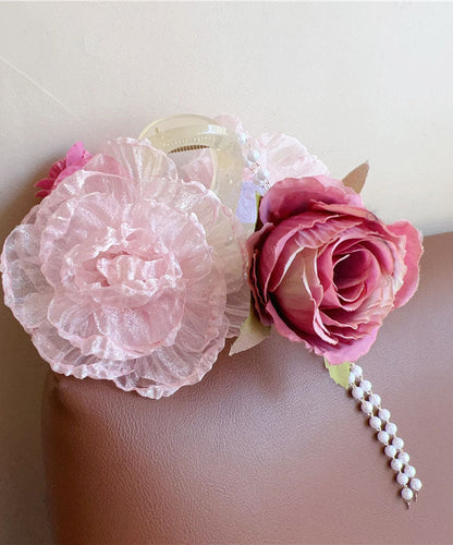 Boutique Fabric Tulle Pearl Tassel Hairpin