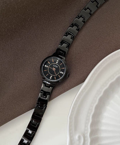 Vogue Black Stainless Steel Alloy Reinforced Glass Waterproof Watches