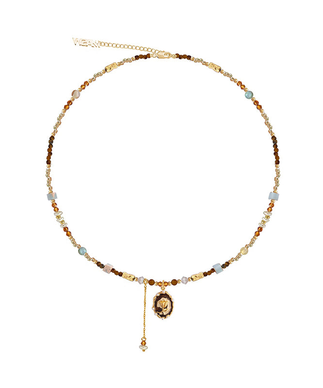 Stylish Gold Copper Alloy Tiger's Eye Stone Pearl Pendant Necklace