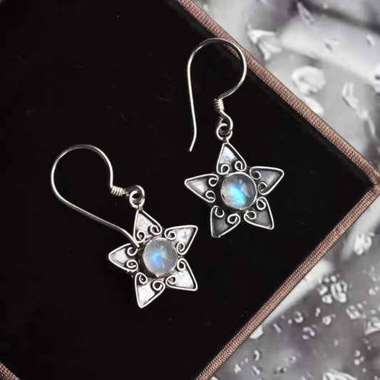Moonstone Star Silver Earrings