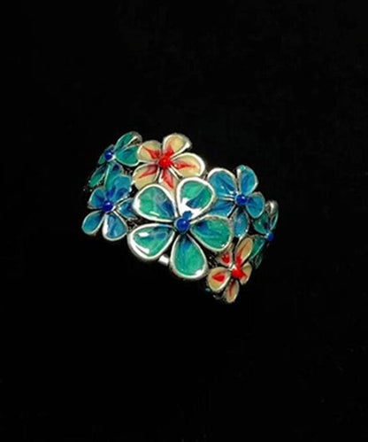 Blue Glaze Flower Adjustable Alloy Rings