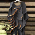 Vintage Round Neck Gold Stripe Face Art Irregular Shirt elevenforest