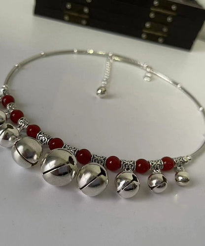 Red Alloy Agate Bell Bead Gratuated Necklace