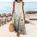 Women's Floral Print Linen Blend Tank Midi Dress elevenforest