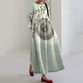 Japanese Art Print Round Neck Casual Midi Dress elevenforest