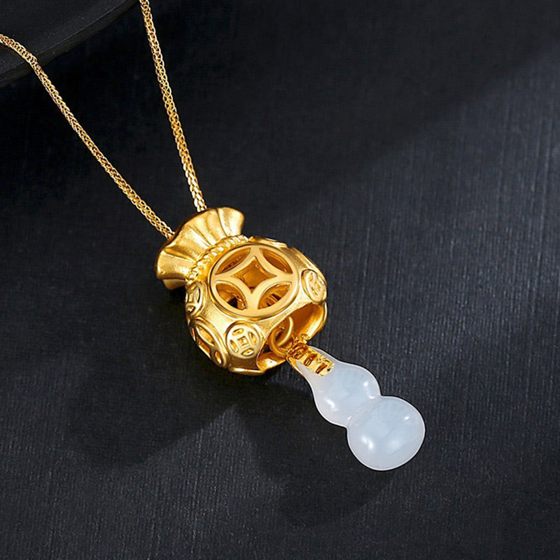 Buddha Stones Auspicious Feng Shui Money Bag Jade Pendant Necklace
