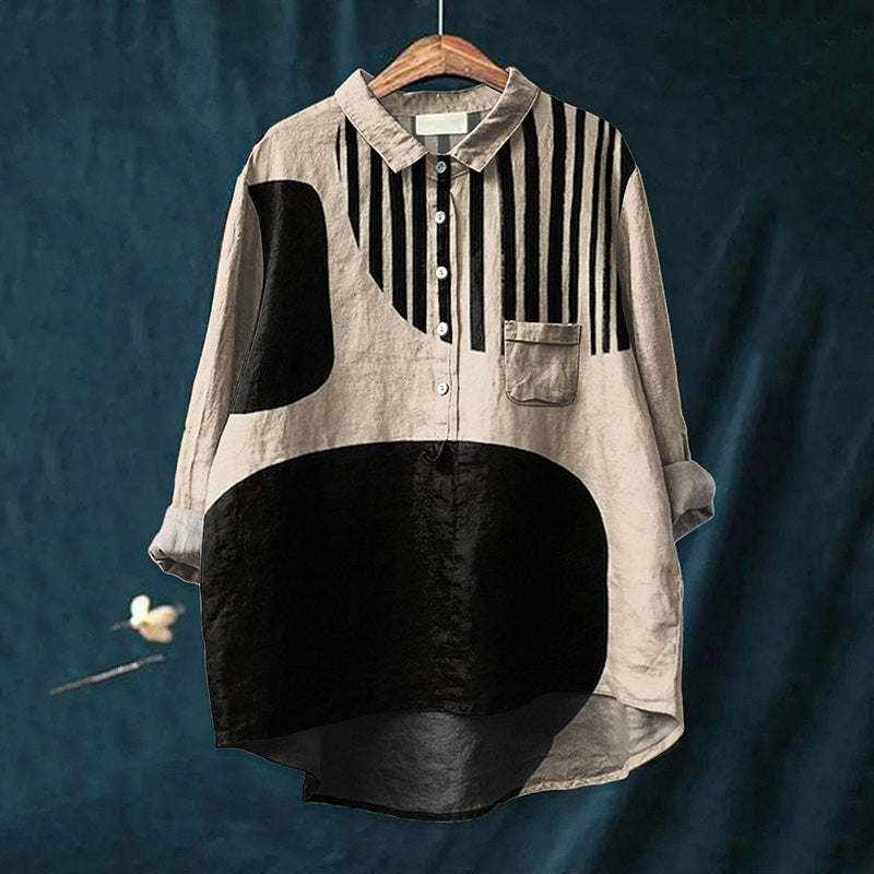 Striped Geometric Art Print Casual Shirt elevenforest