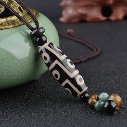 Buddha Stones Nine-eye Dzi Bead Wealth Protection Necklace