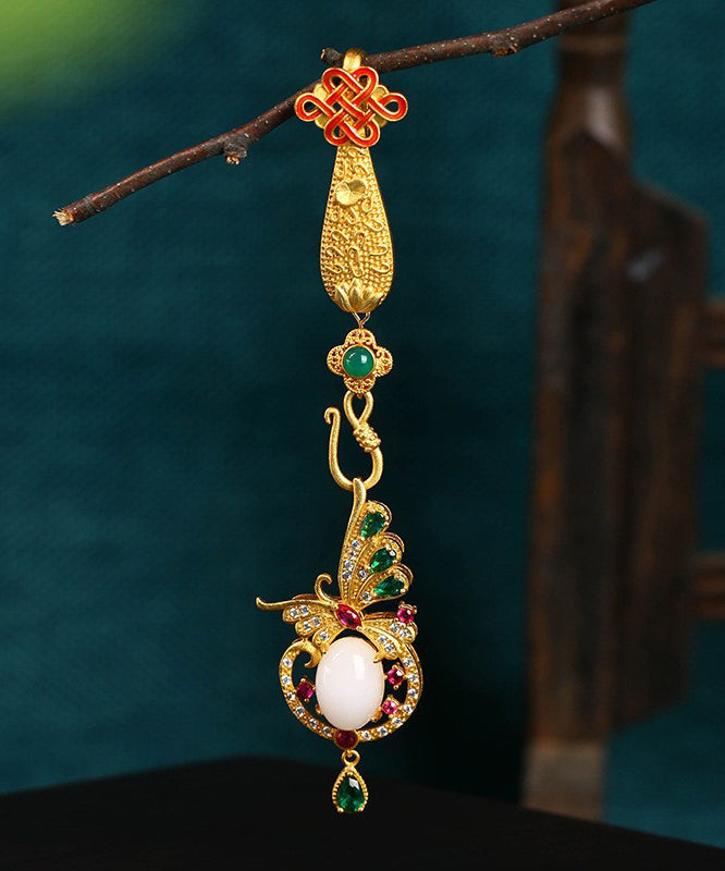 Oriental Rain Ancient Gold Jade Agate Butterfl Brooches