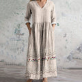 Women's Vintage Floral Embroidered Lace Art Linen Dress elevenforest