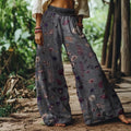 Comstylish Vintage Bohemia Floral Pattern Women's Linen Blend Casual Pants