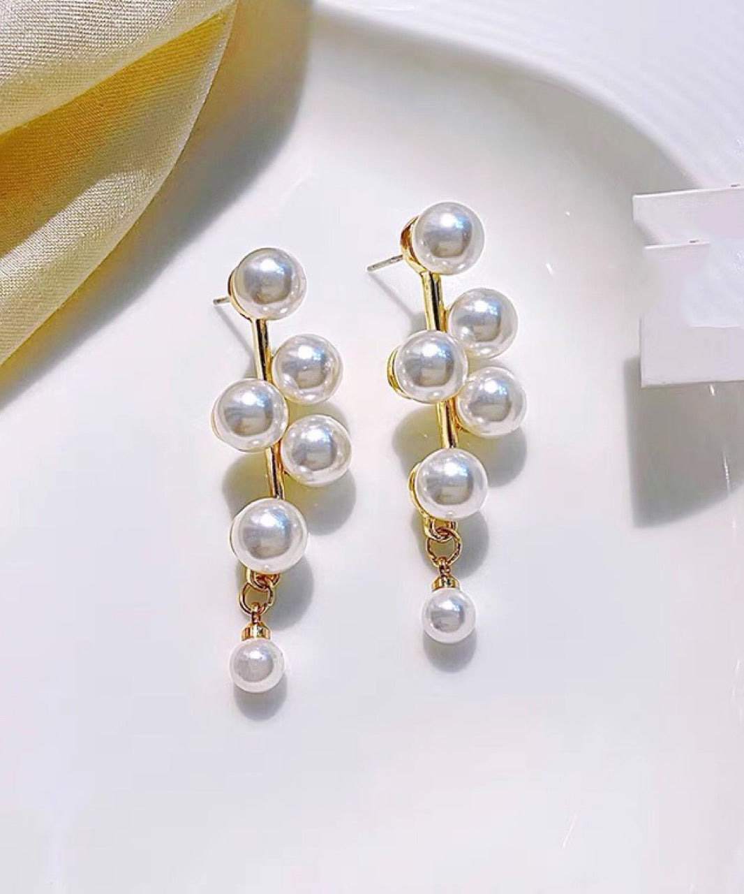 White Alloy Pearl Stud Earrings