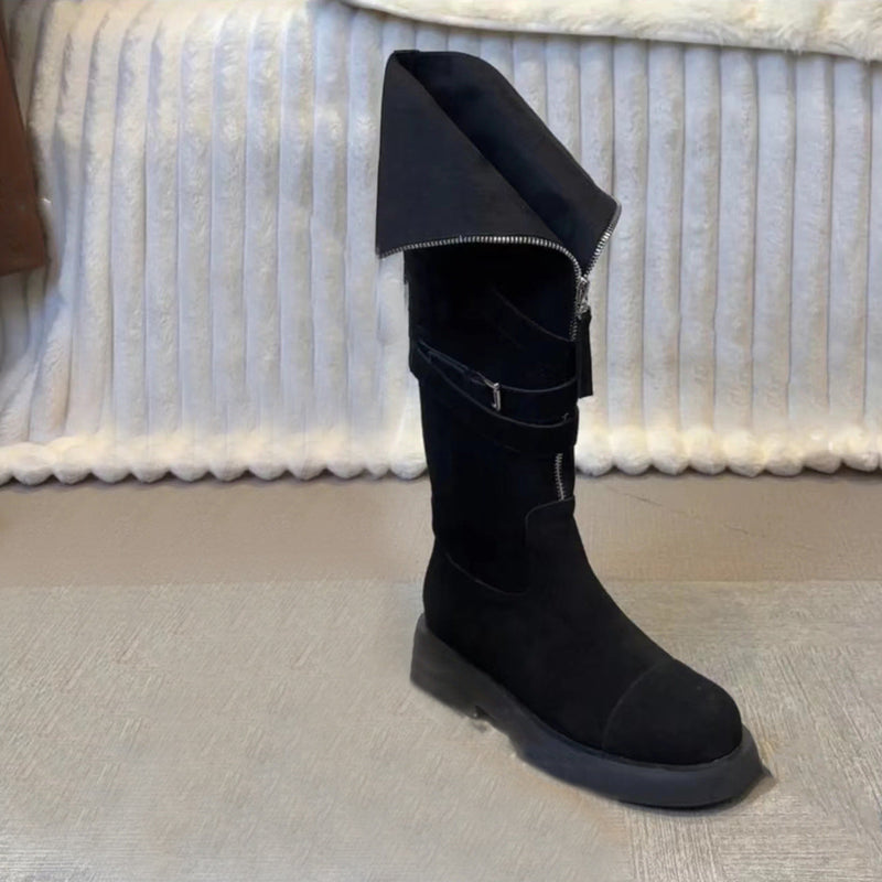Strap Zipper Belt Buckle High Boots