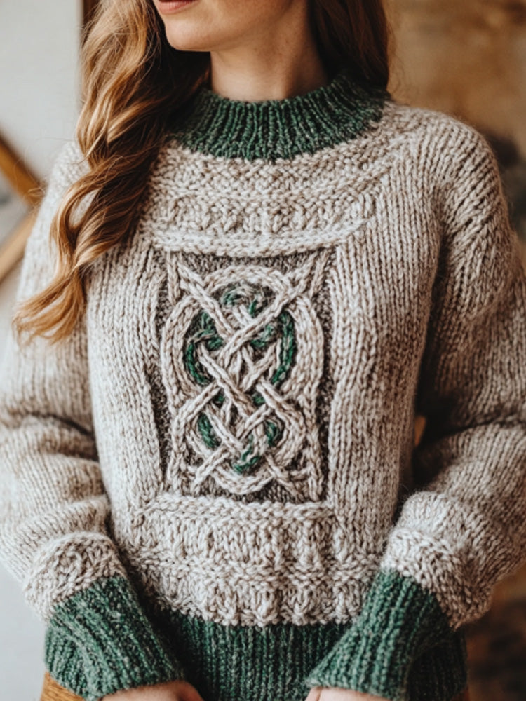 Women's Retro Irish Celtic Knot Cozy Knit Sweater elevenforest