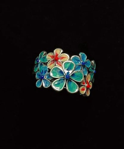 Blue Glaze Flower Adjustable Alloy Rings