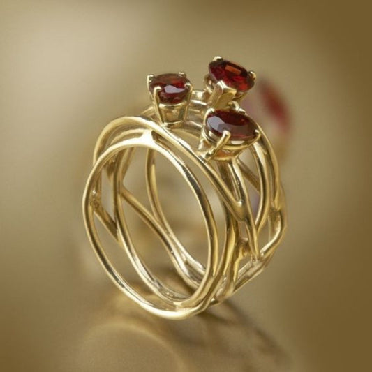 Red Zirconia Golden Thin Ring