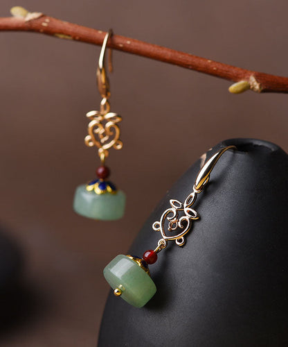 Green Fine Jade Original Design 14k Gold Drop Earrings