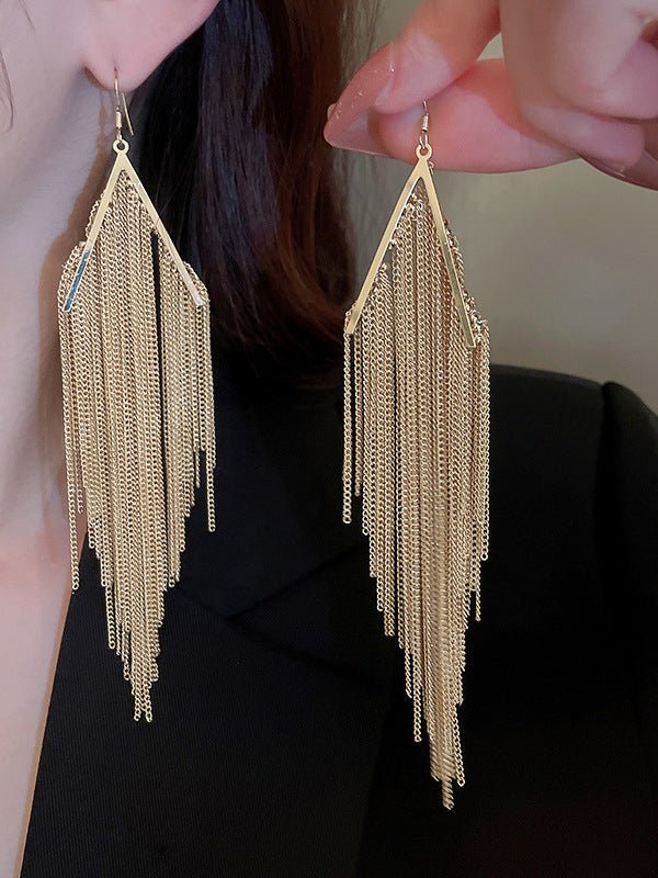 Geometric Color Tasseled Drop Earrings