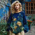 Vintage Oil Painting Inspiration Floral Embroidered Flowy Sweater elevenforest
