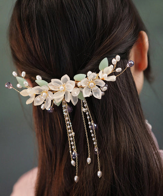 Gold Sterling Silver Overgild Pearl Tassel Hairpin