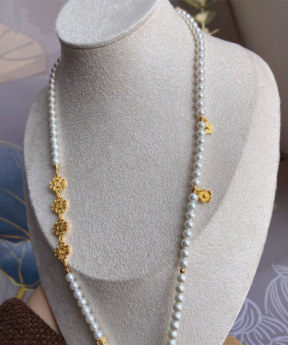 White Sterling Silver Alloy Pearl Beading Pendant Necklace
