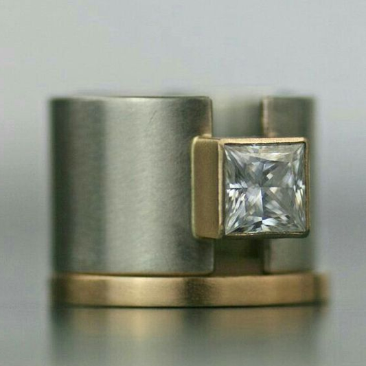 Silver Inlaid Glass Gold Ring