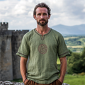 Vintage Viking Rune Print Linen Short Sleeve Shirt elevenforest