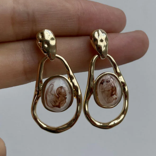 White Stone Irregular Golden Earrings