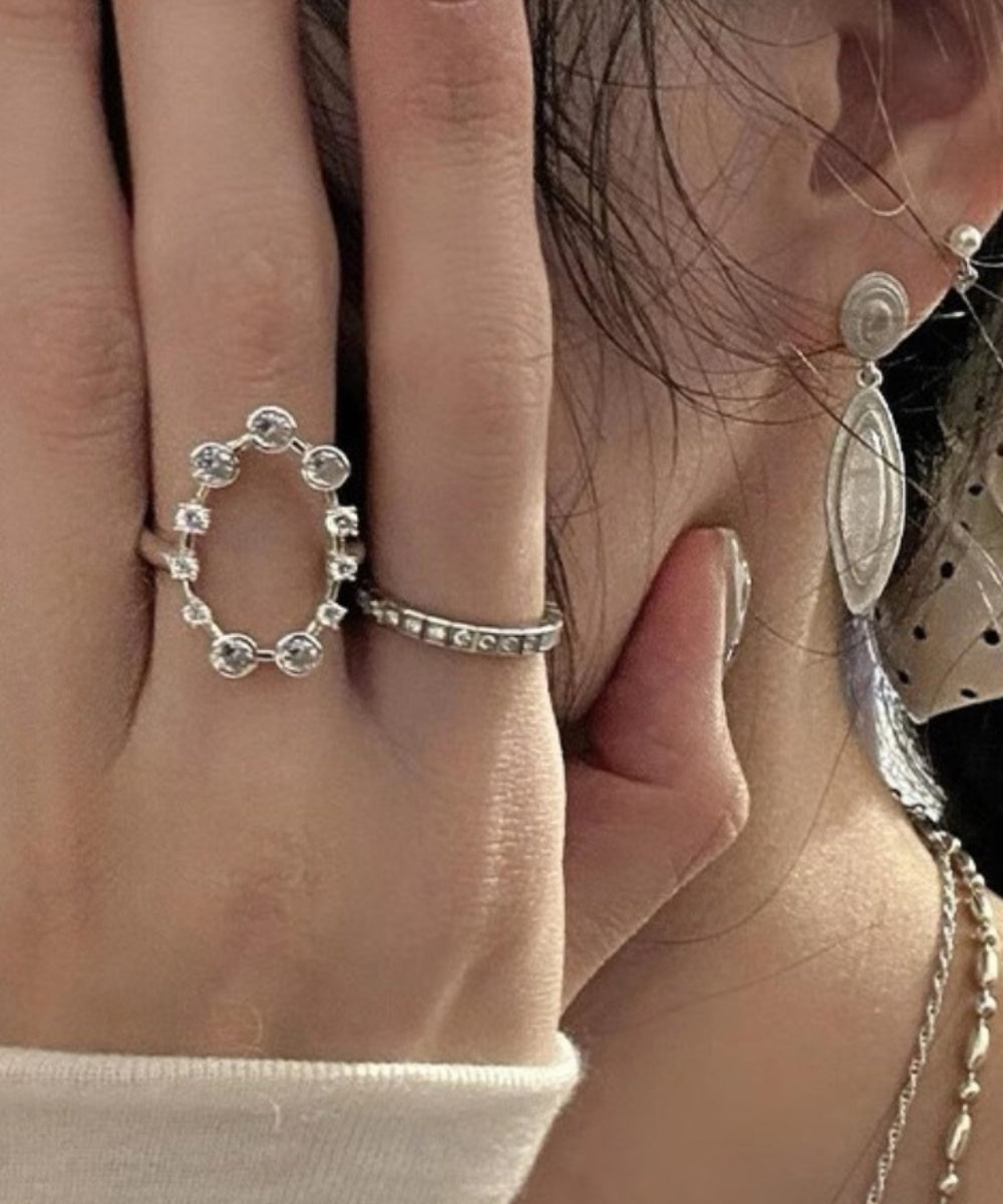 Silk Stainless Steel Zircon Open Rings Three-piece Set