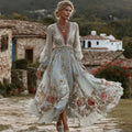Women's Vintage Bohemian Floral Embroidered Casual Long Sleeve Dress elevenforest