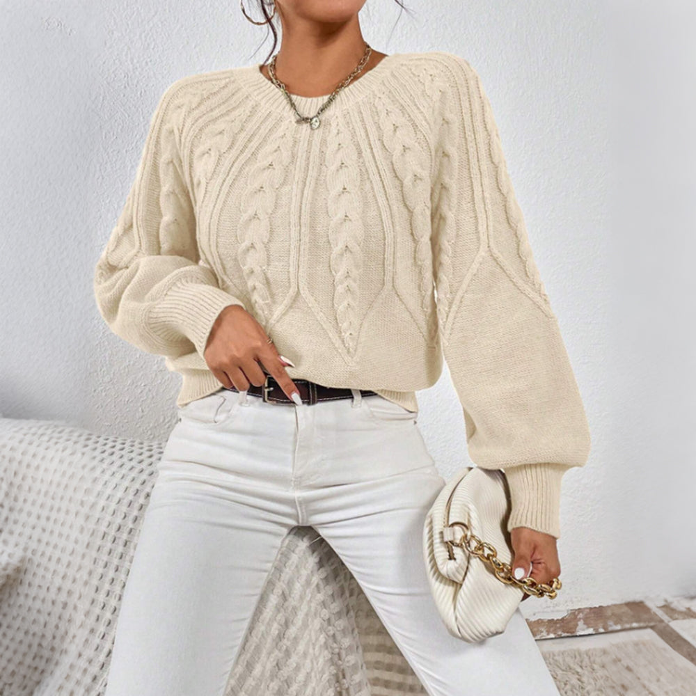 Comstylish Vintage Solid Color Cozy Cable Knit Sweater