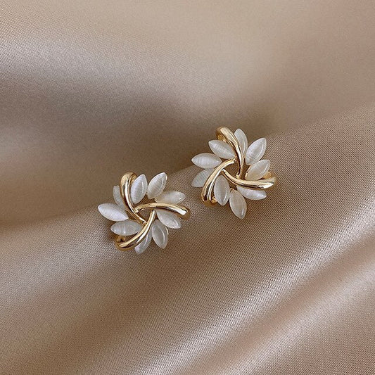 White Opal Earrings in Gold