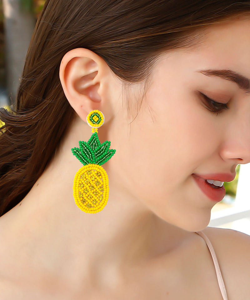 Yellow Knit Fabric Rice Ball Pineapple Drop Earrings