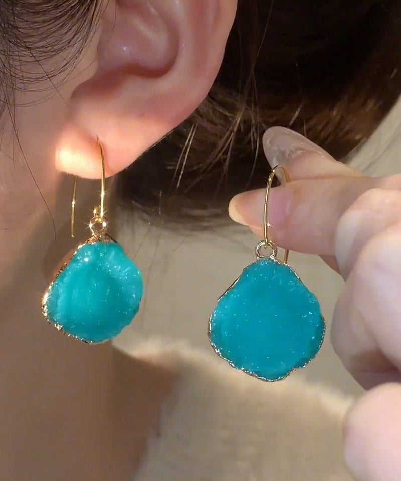 Blue Copper Alloy Asymmetrical Gem Stone Drop Earrings