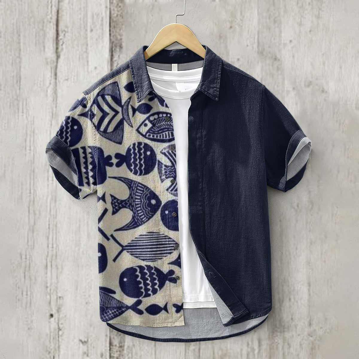 Vintage Japanese Art School Fish Button Linen Blend Shirt elevenforest